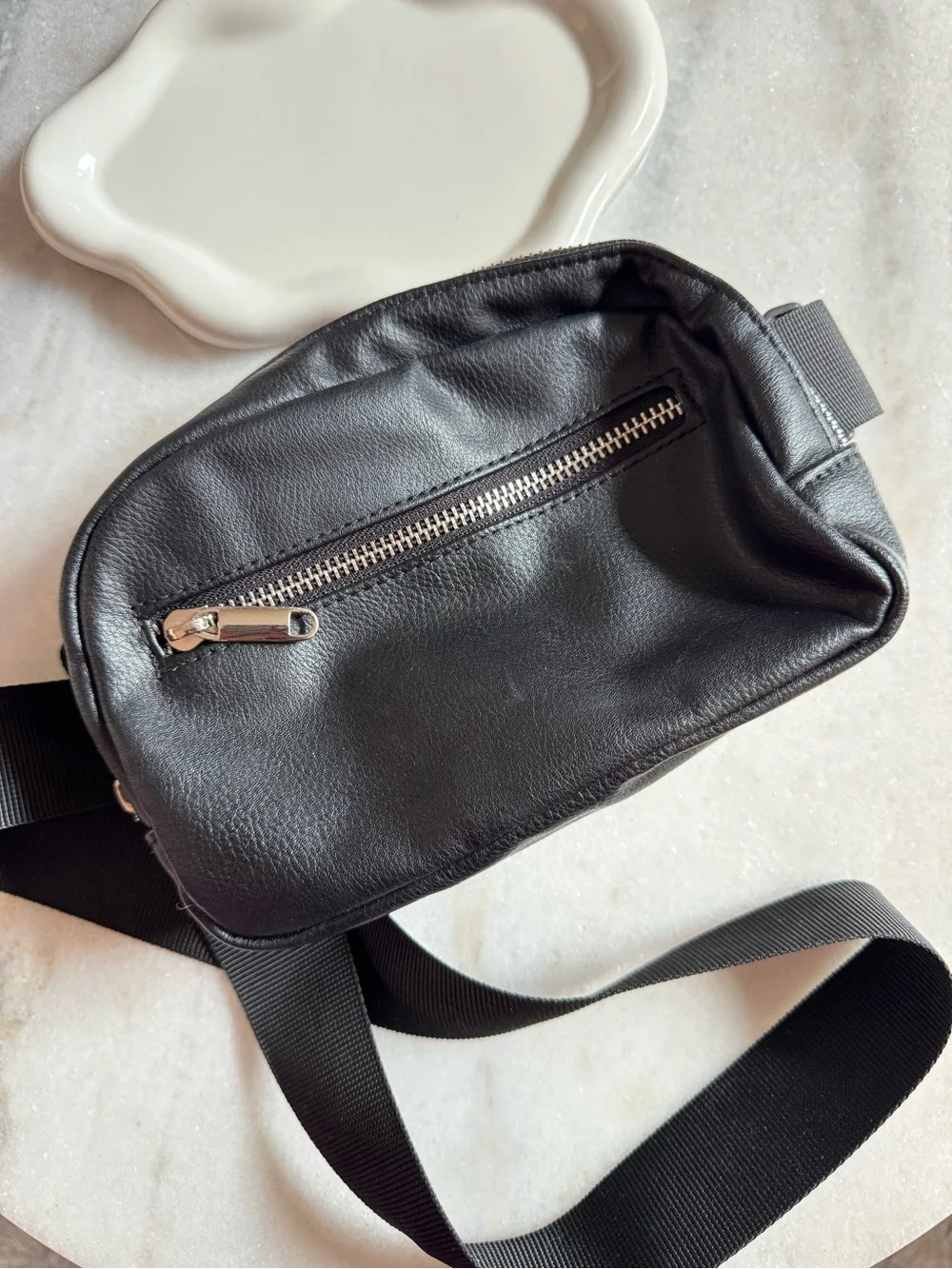 Black Leather Crossbody Belt Bag